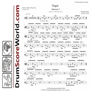 Maroon 5 - Sugar - Drum Sheet + Play-Along Track